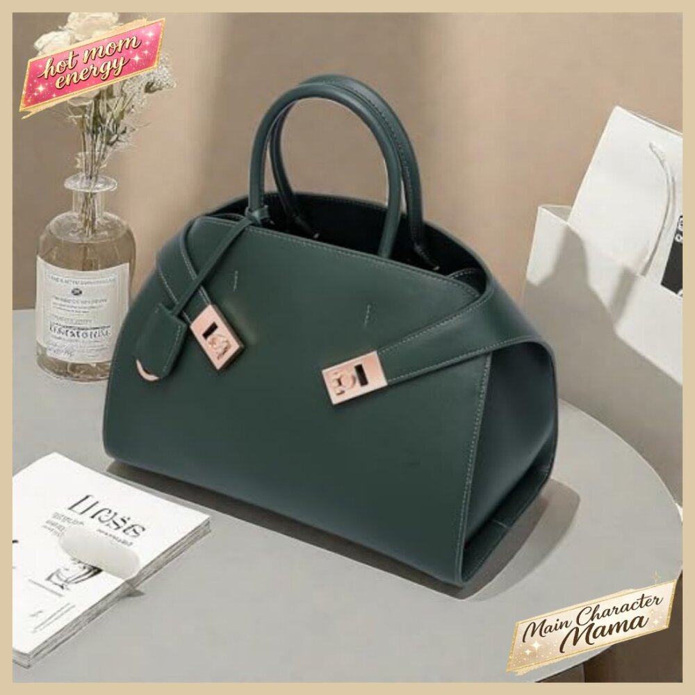 Genuine Leather Tote Crossbody Bag Elegant Minimal Chic Designer Handbag - Picture 3 of 6